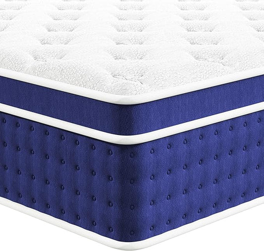 12 Inch Full Size Mattress, Hybrid Full Mattress with Pocket Spring and Memory Foam for Pressure Relief, Motion Isolation, Edge Support, Medium Firm Mattress in a Box, CertiPUR-US,Blue
