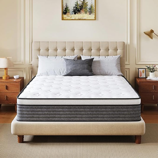 CH Charme House Twin Mattress, 10 Inch Twin Size Hybrid in a Box, Medium Feel Foam and Individual Pocket Springs, Fiberglass Free Bed, Extra Edge Support, Pressure Relief, CertiPUR-US