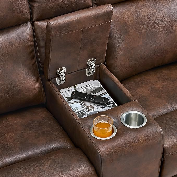 MCombo Zero Wall Recliner Loveseat, 2-Seat Power Wall Hugger Sofa with USB & Type-C Dual Ports, for Small Space, Living Room, RV PR646 (Dark Brown, Loveseat with Console)