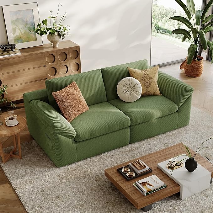 LINSY HOME 79" Modular Couch Modern Cloud Couch, 2 Seater Loveseat Sofa with Double Layer Cushions, Small Couches for Bedroom, Apartment, No Assembly Required, Green