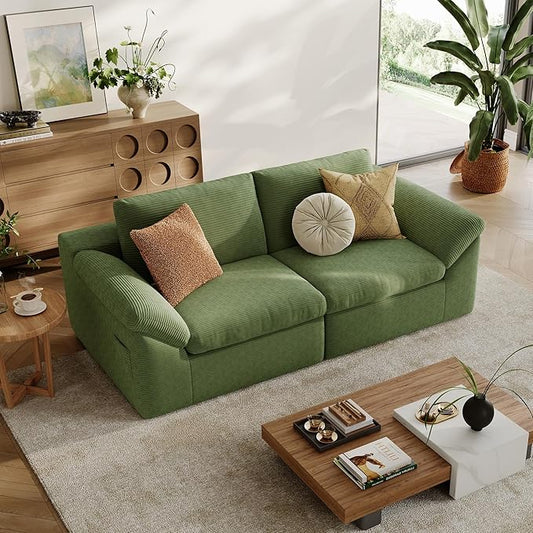 LINSY HOME 79" Modular Couch Modern Cloud Couch, 2 Seater Loveseat Sofa with Double Layer Cushions, Small Couches for Bedroom, Apartment, No Assembly Required, Green