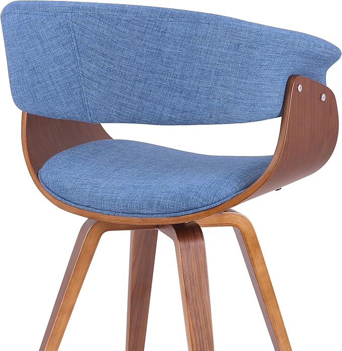 Armen Living Summer Mid-Century Chair in Blue Fabric with Walnut Wood Finish - Set of 4