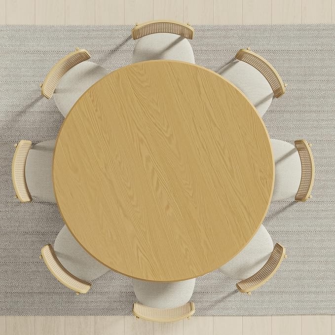 Casaphoria 60" Round Dining Table, Modern Wood Kitchen Table with Cone Shaped Strip Convex Base for Living Room & Dining Room, Easy Assembly Farmhouse Furniture for 4-6, Oak