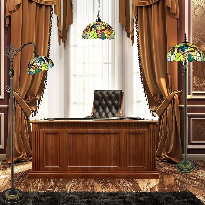 Tiffany Floor Lamp Stained Glass Lamp Standing Reading Light 16x16x70 Inch for Living Room (Amber Grape)