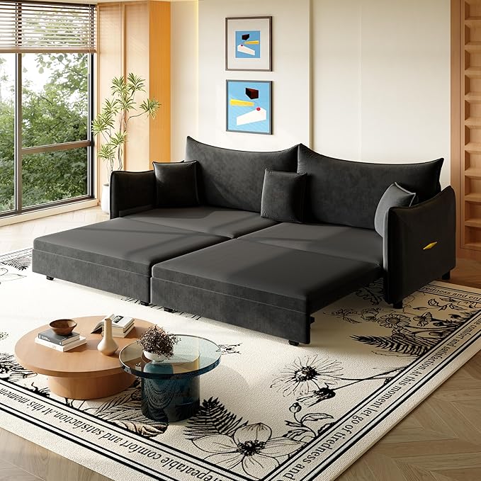 Eafurn 82" Oversized Loveseat Convertible Pull Out Sleeper Sofa Couch Bed King Size, 3-in-1 Sleeper Loveseat Sofa Lounge Chaise with Pull Out Bed and Curved Armrest | Removable Cushions