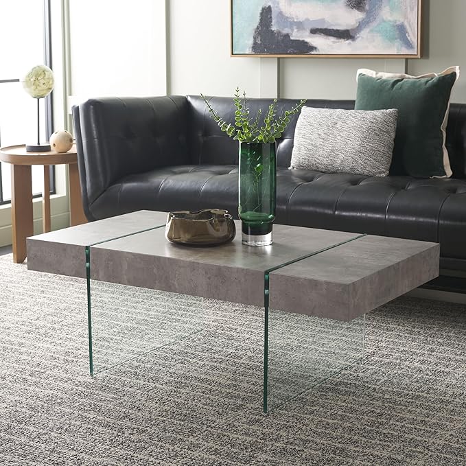 SAFAVIEH Home Collection Jacob Light Concrete Grey/Glass Leg Rectangle Coffee Table