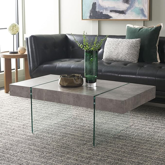 SAFAVIEH Home Collection Jacob Light Concrete Grey/Glass Leg Rectangle Coffee Table