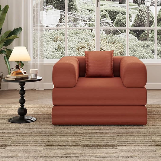 BSHOMGI Folding Sofa Bed, 2 in 1 Convertible Sofas to Lounger Comfy Single Bean Bag Chair Floor Portable Foldable Sleeper Lazy Futon Couch Chair for Bedroom, Living Room(Orange, 35.43" Single Sofa)