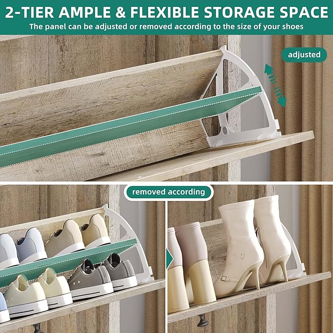 YITAHOME Shoe Cabinet with 2 Flip Drawers, Entryway Shoe Storage Cabinet with Open Shelves, Free Standing Hidden Shoe Rack Storage Organizer for Entryway/Hallway/Closet, Old Oak
