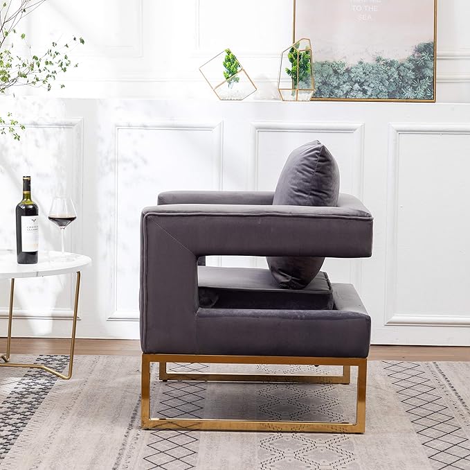 Roundhill Furniture Lenola Upholstered Accent Arm Chair, Gray 27.5D x 29.75W x 34.5H in