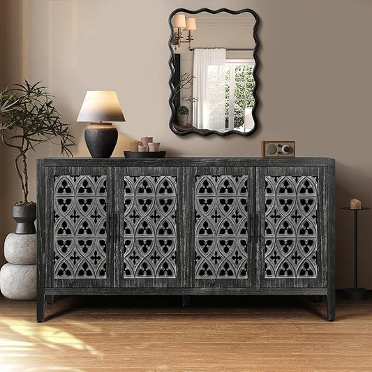 Accent Sideboard with Adjustable Shelf,Cabinet W/Solid Wood Legs,American Country Style Console Credenza Buffet Table,for Kitchen Dining Room Entryway Hallway,Antique Black