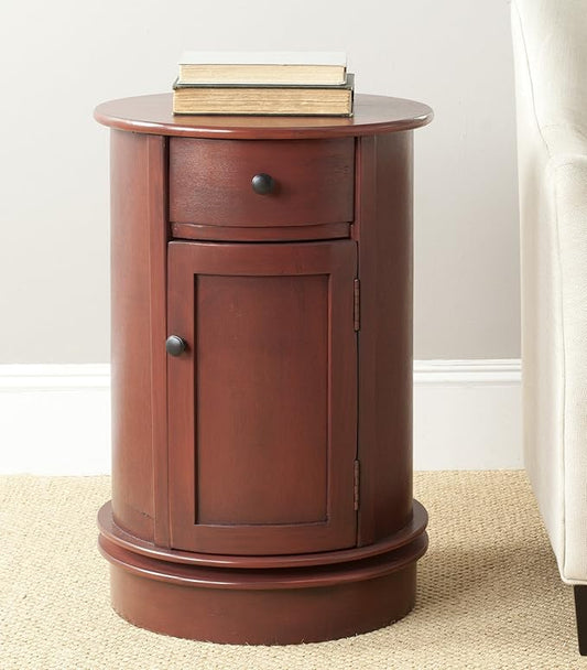 SAFAVIEH Home Collection – Tabitha Red Round Swivel Storage End Table, Farmhouse Accent Table with Drawer & Cabinet, Fully Assembled (AMH5712E)