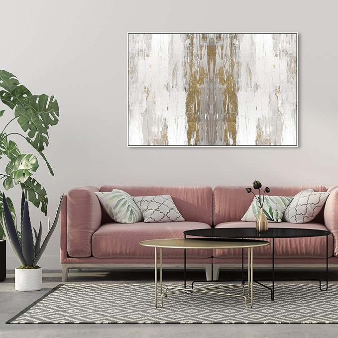 The Oliver Gal Artist Co. Abstract Framed Wall Art Canvas Prints 'Sensation Paint Home Décor, 54" x 36", Gold, White