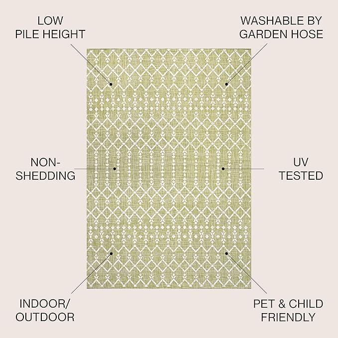 JONATHAN Y Moroccan Geometric Indoor Outdoor Area Rug 5X8 Light Green/Cream, Ourika Textured Weave for Backyard, Patio, Porch, Easy-Cleaning, High Traffic, Pet-Friendly, Non-Shedding (SMB108N-5)