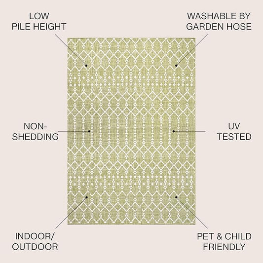 JONATHAN Y Moroccan Geometric Indoor Outdoor Area Rug 4X6 Light Green/Cream, Ourika Textured Weave for Backyard, Patio, Porch, Easy-Cleaning, High Traffic, Pet-Friendly, Non-Shedding (SMB108N-4)