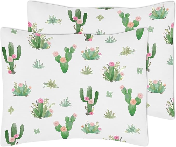 Sweet Jojo Designs Pink and Green Boho Watercolor Cactus Floral Girl Full/Queen Kid Childrens Bedding Comforter Set - 3 Pieces