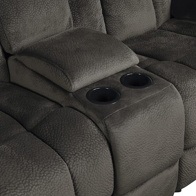 Lexicon Home Theater Seating, Wall Hugger Manual Reclining Loveseat with Center Console, Cup Holders, 2-Seat Dual Glider Recliner Loveseat for Living Room, 79" W Loveseat, Chocolate