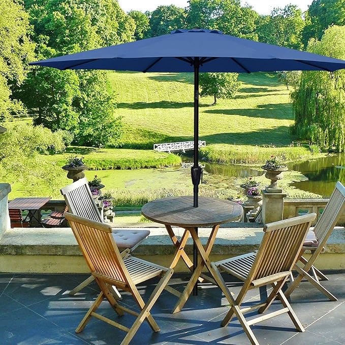 Simple Deluxe 9' Patio Umbrella Outdoor Table Market Yard Umbrella with Push Button Tilt/Crank, 8 Sturdy Ribs for Garden, Deck, Backyard, Pool, Blue