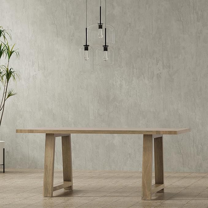 SIMPLIHOME Whitley Dining Table - 72 inch Wide Solid Mango Wood Rectangular Table in Grey Wash, Modern Farmhouse Style for Dining Room or Kitchen with Extra-Thick Trestle Base, Seats 6