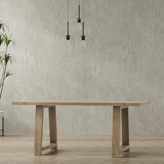 SIMPLIHOME Whitley Dining Table - 72 inch Wide Solid Mango Wood Rectangular Table in Grey Wash, Modern Farmhouse Style for Dining Room or Kitchen with Extra-Thick Trestle Base, Seats 6