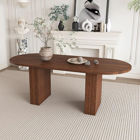 KEIKI 63" Oval Dining Table, Modern Farmhouse Dining Table for 6, Kitchen Table with Walnut Veneer Top & Sturdy Wood Metal Base, Scratch-Resistant Surface, Walnut
