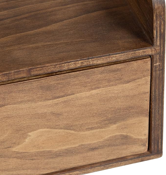 Kate and Laurel Kitt Floating Shelf Side Table with Drawer, Rustic Brown