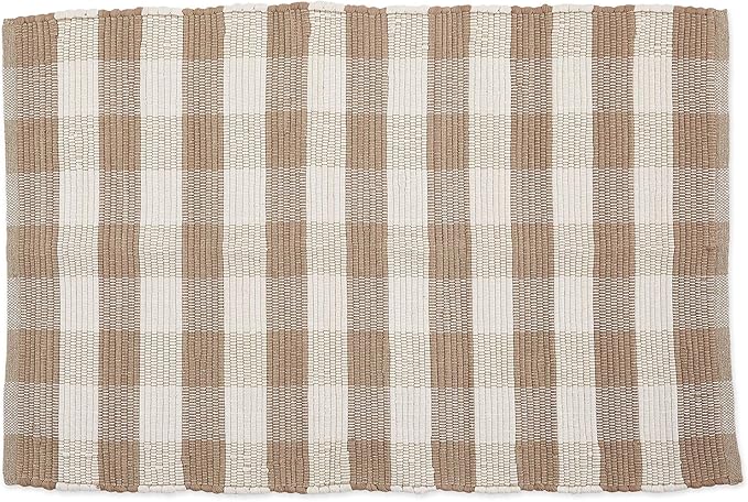 DII Buffalo Check Rug Collection, Hand Dyed Reversible Chindi Rug, 26x40, Stone/Cream