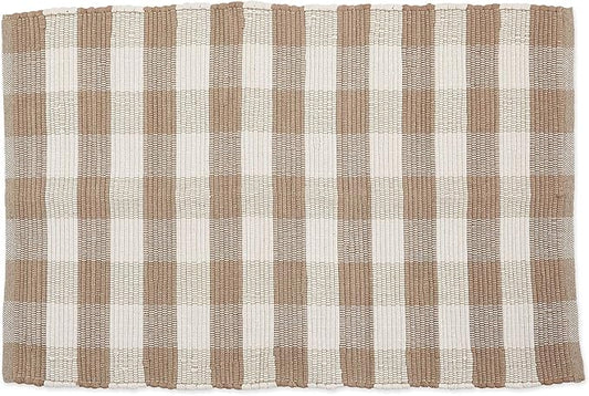 DII Buffalo Check Rug Collection, Hand Dyed Reversible Chindi Rug, 26x40, Stone/Cream