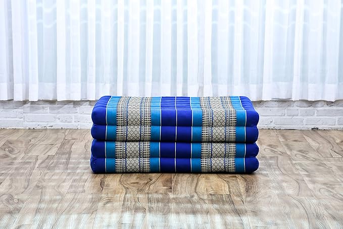 Leewadee Trifold Mattress Standard – Comfortable Thai Massage Pad, Foldable Floor Mattress Filled with Kapok, Perfect to Use as a Sleeping Mat 79 x 28 inches, Blue