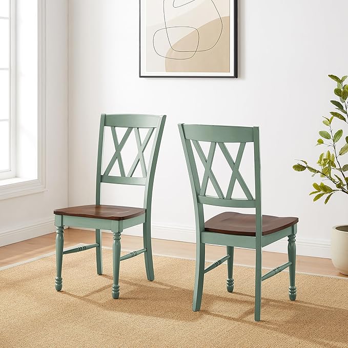 Crosley Furniture Shelby Traditional Wood X-Back Dining Room Chairs Set of 2, Kitchen Chair, Distressed Teal