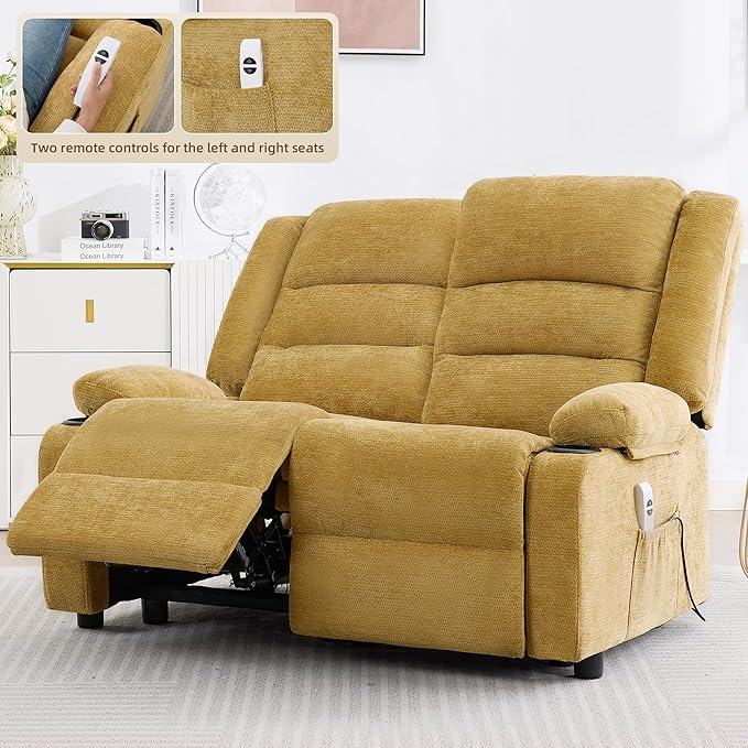 52Inch Power Loveseat Recliner,Electric Reclining Loveseat Sofa,Adjustable Love seat Recliner Sofa for Living Room,Bedroom with Charging Ports (Yellow)