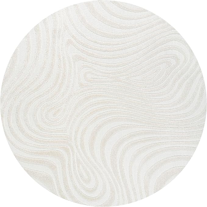 JONATHAN Y Maribo High-Low Abstract Striped Cream/Ivory 7' Round Indoor/Outdoor Area Rug, Pet Friendly, Non-Shedding, Stain Resistant, Easy-Cleaning for Backyard, Patio, Porch (SCN103A-7R)