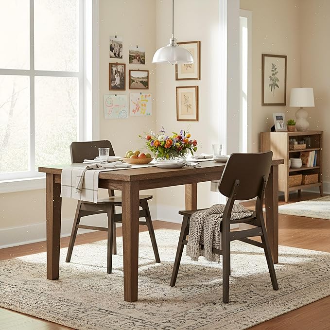 Alaterre Furniture Calais Dining – Mid Century Modern Set of 2 Dining Chairs – Solid Wood Chair Set with Minimalist Design for Dining Room or Kitchen (Walnut Finish)
