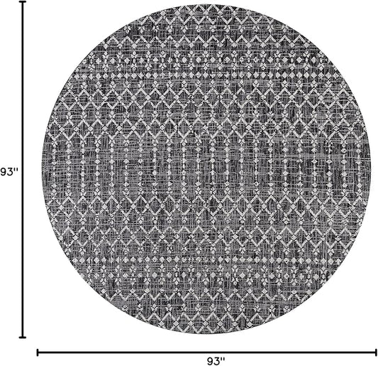 JONATHAN Y Moroccan Geometric Indoor Outdoor Round Area Rug 8 Ft Black/Gray, Ourika Textured Weave for Backyard, Patio, Porch, Easy-Cleaning, High Traffic, Pet-Friendly, Non-Shedding (SMB108F-8R)
