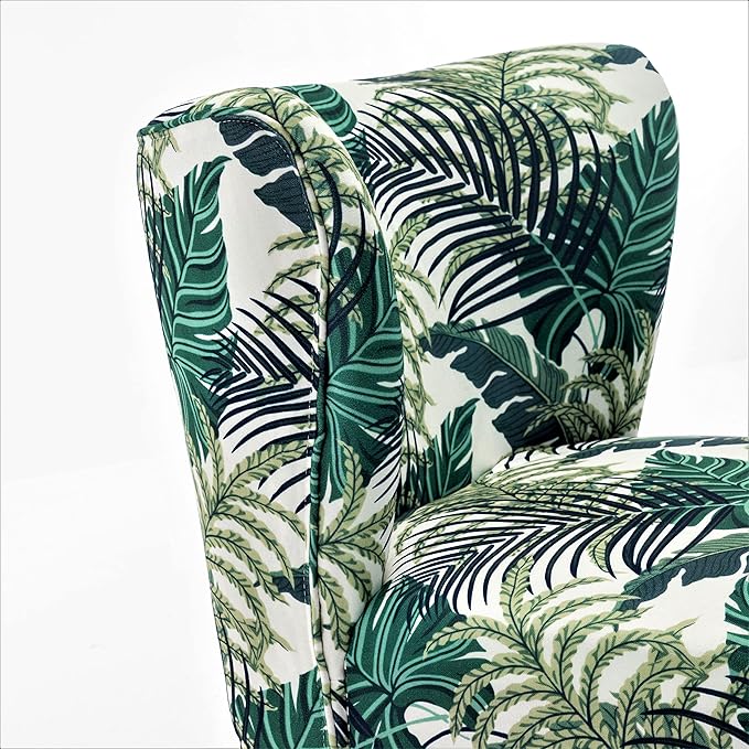 Thia Armless Accent Chair for Living Room, Elegant Seat with Nailhead Trim, Gold Metal Legs and Comfortable Curved Back, 28" D x 25" W x 29.5" H, 01 Floral Print