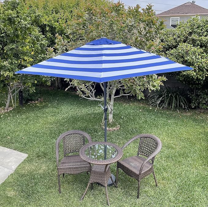 BELLRINO Replacement 9 ft 6 ribs ROYAL BLUE/WHITE STRIPE STRONG & THICK Umbrella Canopy (Canopy Only)