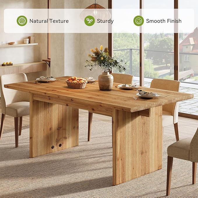 LITTLE TREE Solid Wood Dining Table for 6, 63 Inches Farmhouse Rectangle Kitchen Dinner Tables for Dining Room, Kitchen, Living Room, Rustic Brown