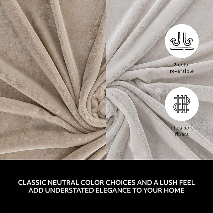Mon Chateau 112" x 92" Haven Reversible Flannel Throw Blanket for Couch, Sofa, or King Size Bed, Luxury Over-Sized Ultra Soft Plush Blanket for Sleeping or Home Decor, Oatstone