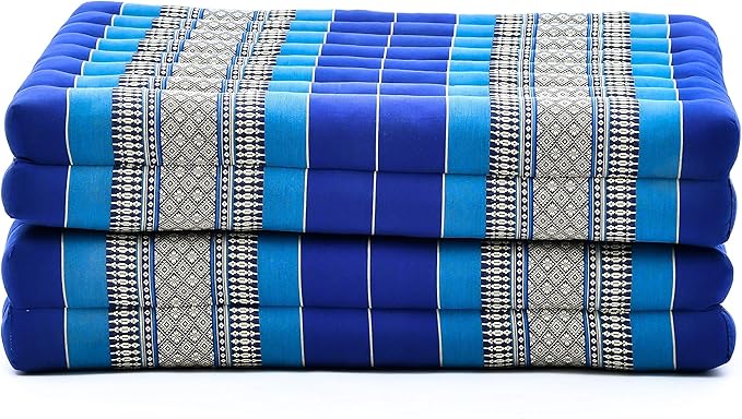 Leewadee Trifold Mattress Standard – Comfortable Thai Massage Pad, Foldable Floor Mattress Filled with Kapok, Perfect to Use as a Sleeping Mat 79 x 28 inches, Blue
