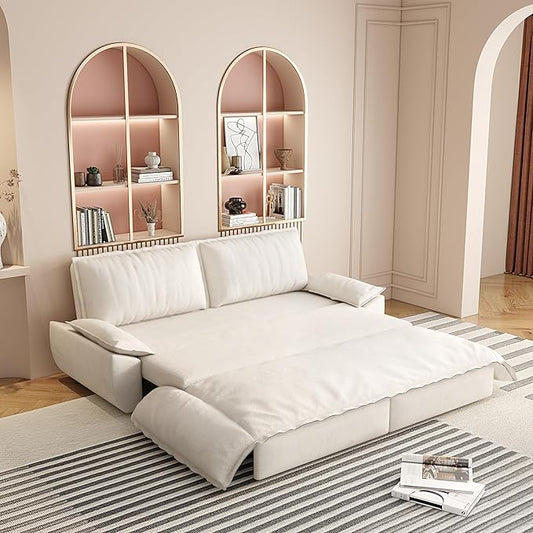 3-in-1 Convertible Sofa Bed Queen Size Pull Out Sleeper Sofa with Heavy Duty Metal Frame, Luxurious Velvet Upholstered Loveseat with 2 Pillows, Modern Folding Guest Bed for Living Room, Apartment