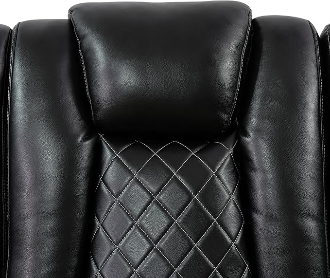 Power Leather Reclining Sofa with LED Light,Double Recliner Sofa with Drop Down Coffee Table/USB Port/Storage,3 Seater Leather Couch for Living Room Furniture Sets(3 Seats,Black)