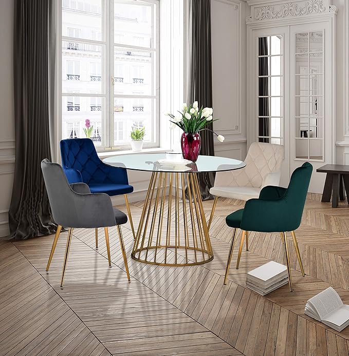 Meridian Furniture Gio Collection Modern | Contemporary Clear Tempered Glass Top Table with Wired Design, Durable Metal Base, Dining, Polished Gold Finish