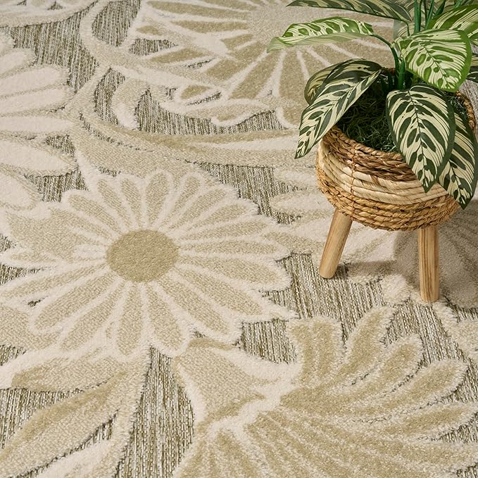 Nourison Home Aloha Ivory Sage 3'6" x 5'6" Area Rug - Easy Clean, Non Shedding, Bed Room, Living Room, Dining Room, Kitchen (4' x 6')