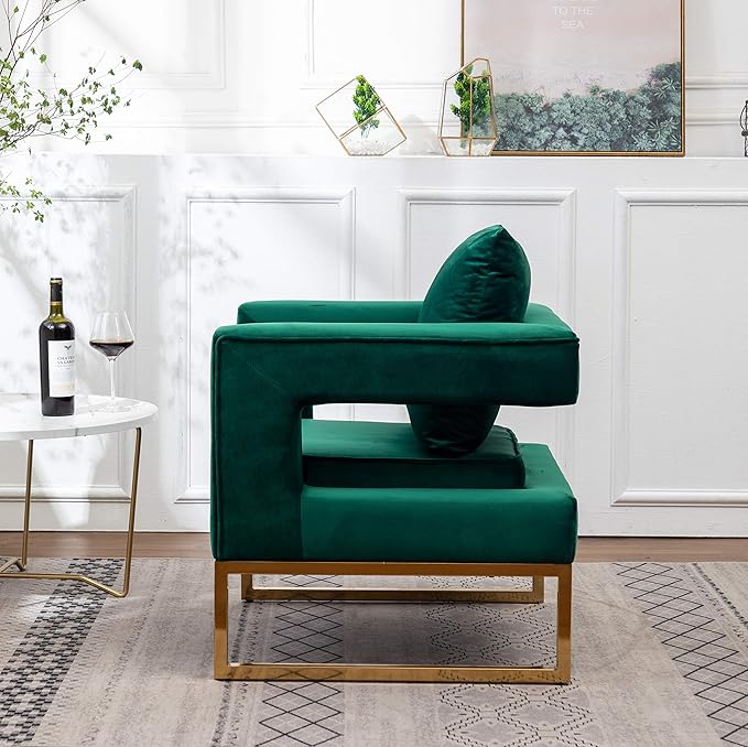 Roundhill Furniture Lenola Upholstered Accent Arm Chair, Green 27.5D x 29.75W x 34.5H in