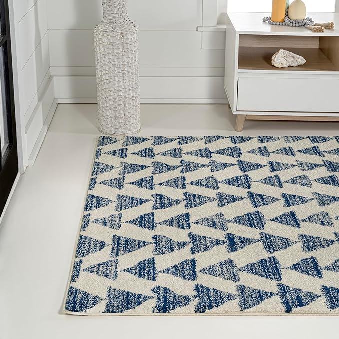 JONATHAN Y Aisha Moroccan Triangle Geometric Cream/Navy Indoor Area Rug, 8x10, Contemporary, Modern, Easy-Cleaning for Living Room, Bedroom, Kitchen, Pet Friendly, Non-Shedding (MOH206D-8)