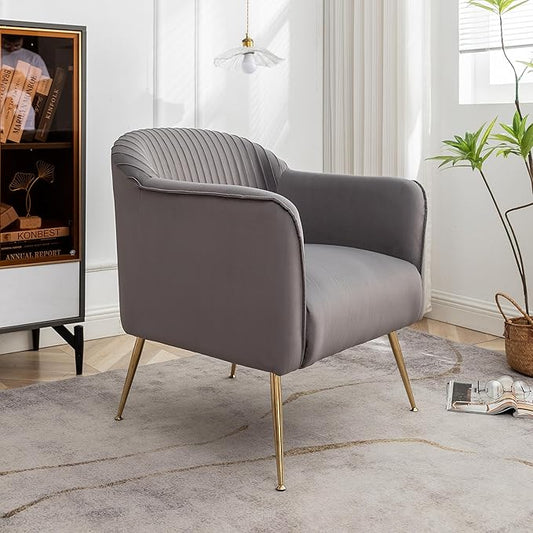 Contemporary Velvet Accent Chairs for Living Room, Bedroom and Entryway, Modern Armchair with Sleek Metal Legs, Elegant Seating Solution for Small Spaces, Grey