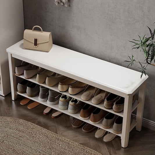 AQIMUELE Wood Shoe Rack Bench for Entryway, 2 Tier Shoe Rack for Front Door Entrance, Shoe Bench with Shoe Storage for Entryway, Bedroom, 47.2"