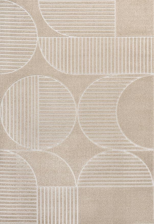 JONATHAN Y Nordby High-Low Arch Striped Indoor/Outdoor Area Rug, 8x10, Beige/Cream, for Patio, Backyard, Living Room, Bedroom, Office, Hose-Washable (SCN104E-8)