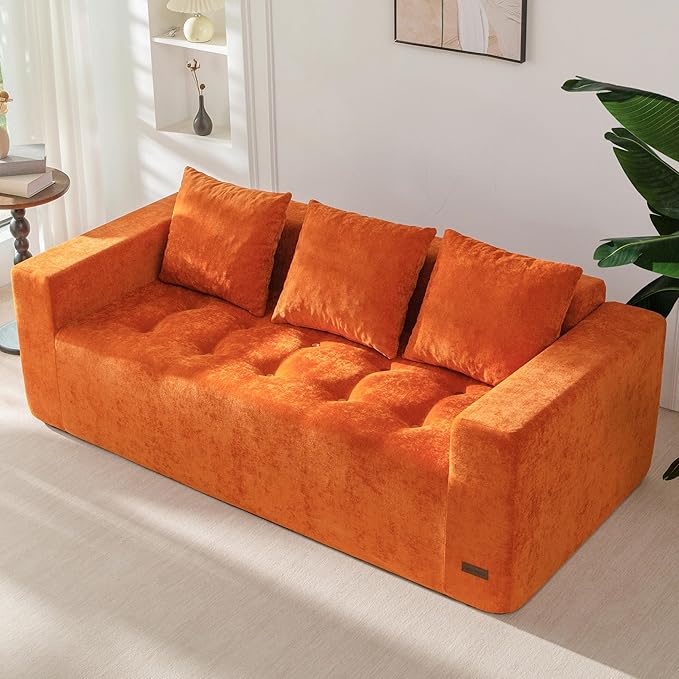 MAXYOYO Modular Sofa Couch, 75" Oversized Loveseat Boneless Cloud Couch with Deep Seat, Chenille Upholstered Living Room Sleeper Sofa Chair for Living Room, No Assembly Required, Orange