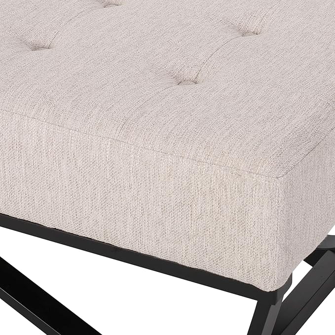 Ball & Cast Modern Tufted Upholstered Entryway Bench Ottoman, 47.5" Padded Bed of End Stool Seating with Faux Wooden Frame, for Living Room Bedroom Kitchen, Beige